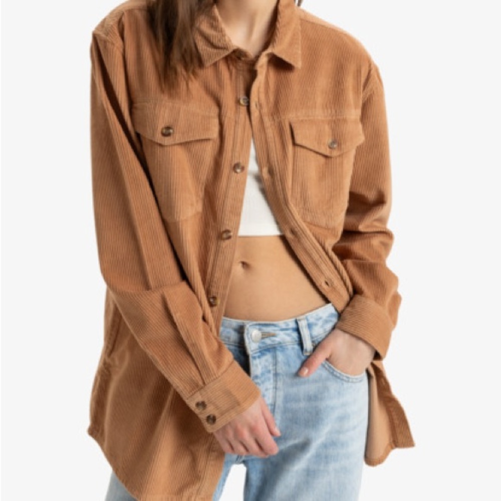 Roxy let it go 100% cotton corduroy shacket button down shirt